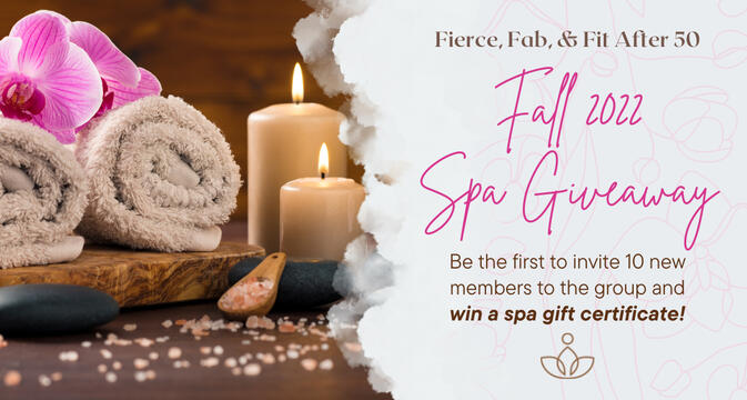 Advert with bath towels, flowers, candles, rocks, and salts
